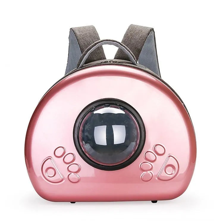 Transparent space capsule cat travel carrier in metallic colours with breathable design