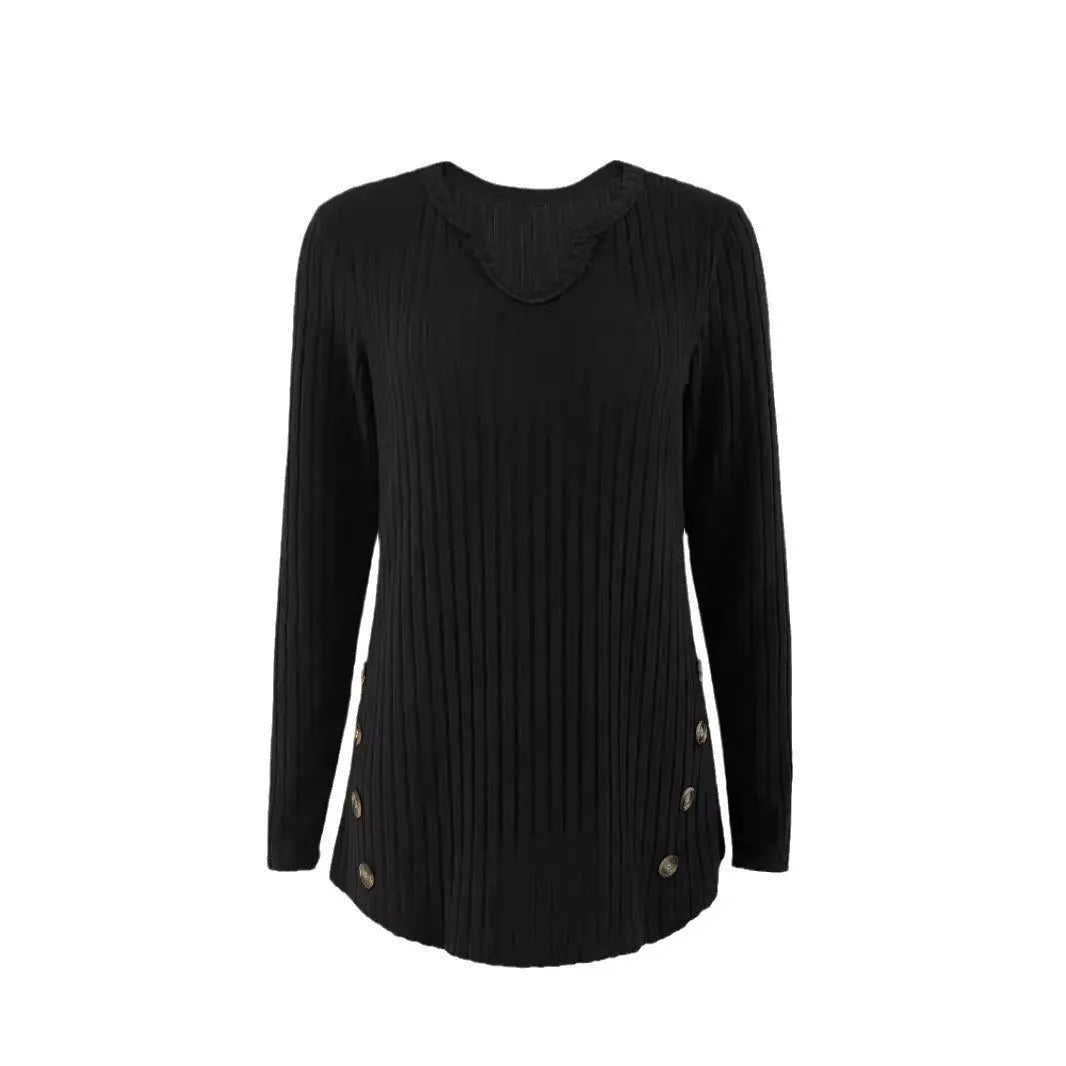 Men's simple solid colour knitted button sweater pullover in black or grey green with regular sleeves