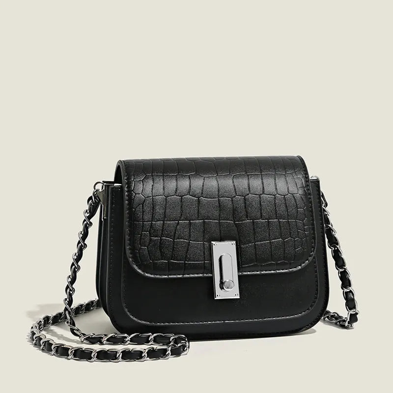 Women's soft PU horizontal square crossbody shoulder bag in black, shown with phone compartment.