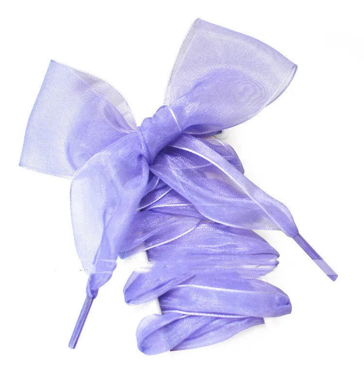 Wide transparent lace shoelaces in multiple solid colours showing 4cm width and length.