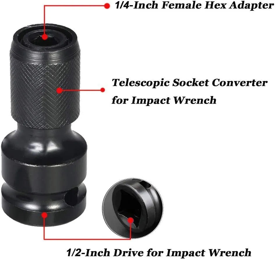 No. 45 steel telescopic scaling bit holder with hexagonal handle for electric wrenches.