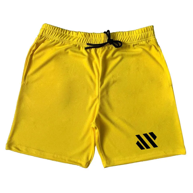 Pair of loose-fitting metal silk sports shorts for running, shown in one of nine available colours.
