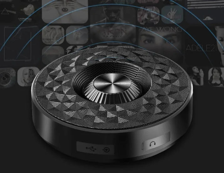 Mini wireless Bluetooth sound box in black, orange, and silvery white colour options.
