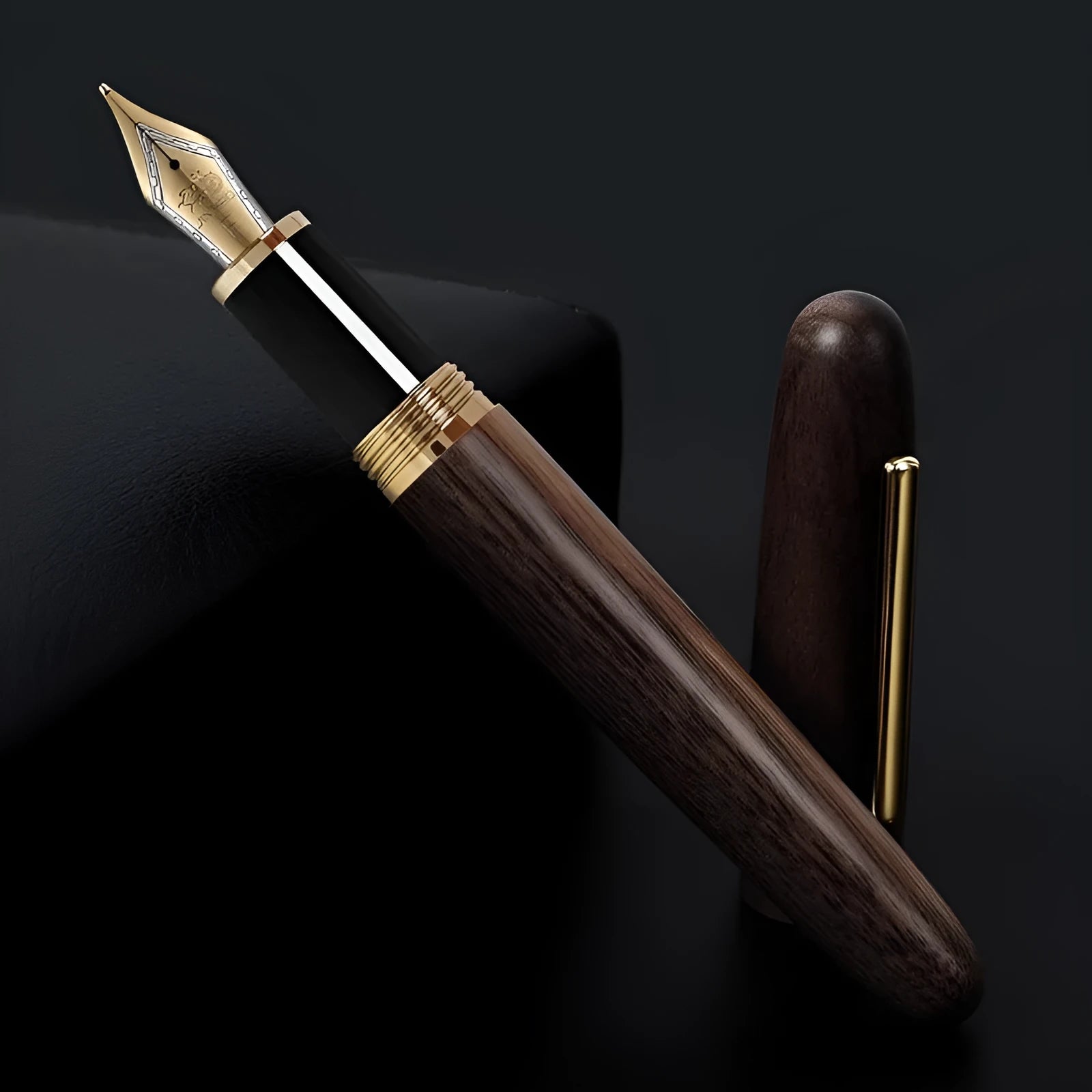 Wooden fountain pen with rotating cap shown in Alpine Pear finish with EF nib for business writing