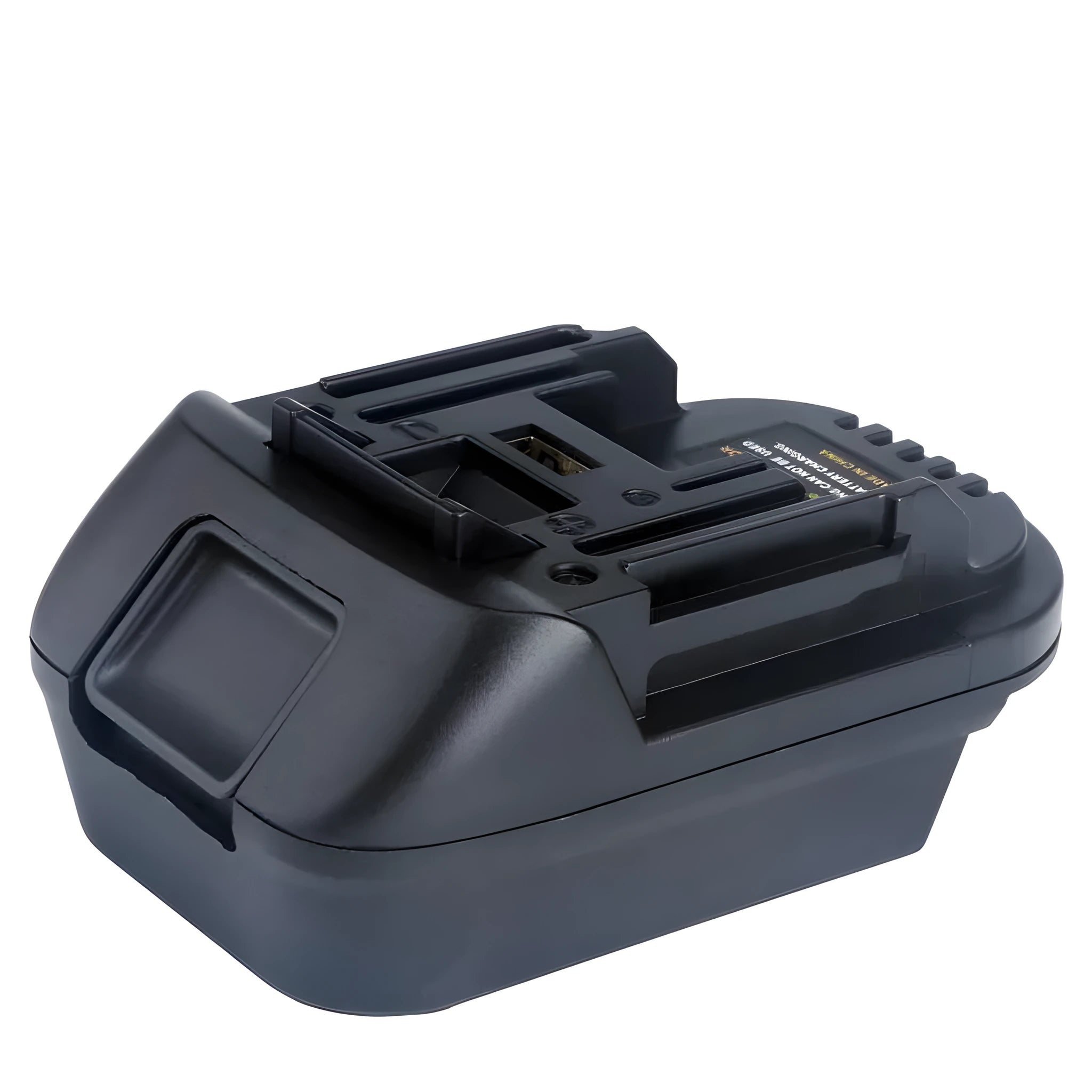 Black Milwaukee DM18M to MAKITA H99F battery power tool adapter, showing connector ends.