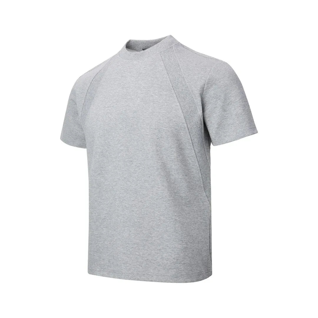 Short sleeve loose top with textured air layer stitching in grey.