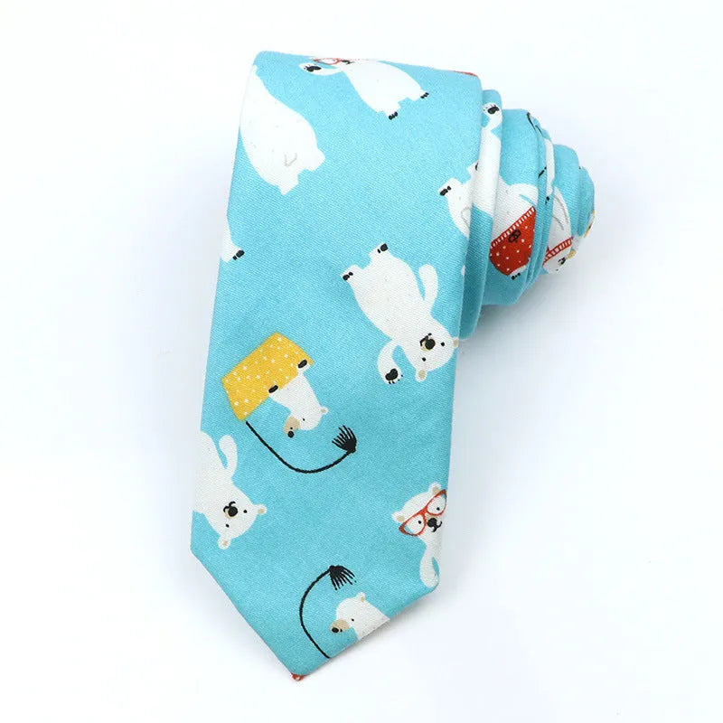 Korean style narrow men's cotton bow tie with a printed cartoon pattern, shown in colour GH21-01.