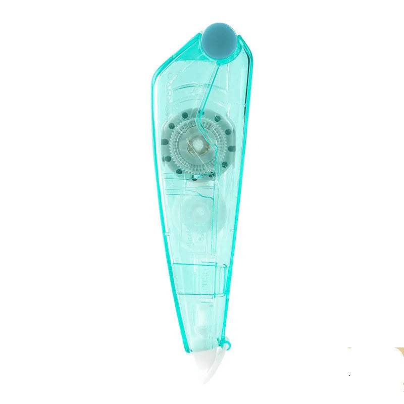 Refillable correction tape with transparent cartridge in black, white, blue, pink, or yellow colours