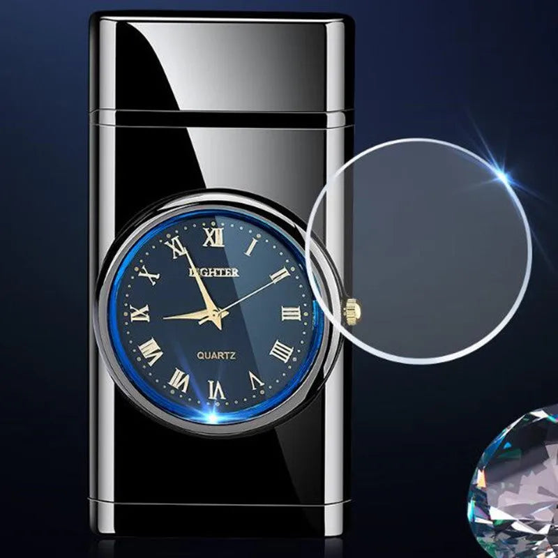 Electronic watch cigarette lighter with LED flashing lamp in multiple metal finishes