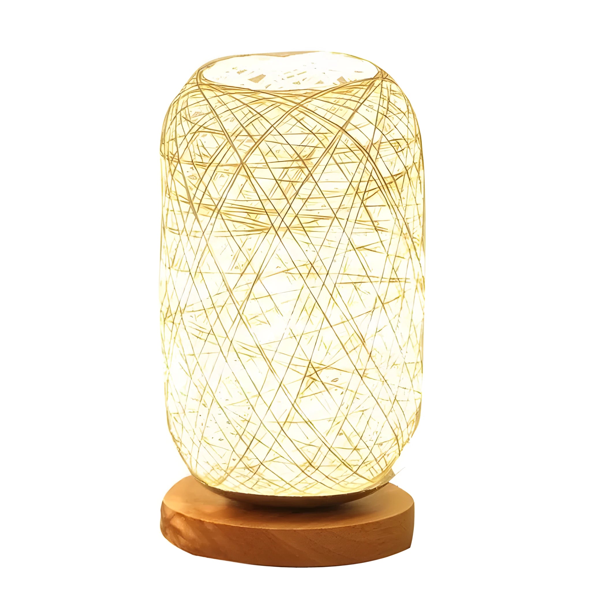 Sepak takraw twine desk lamp with hemp rope shade on solid wood base