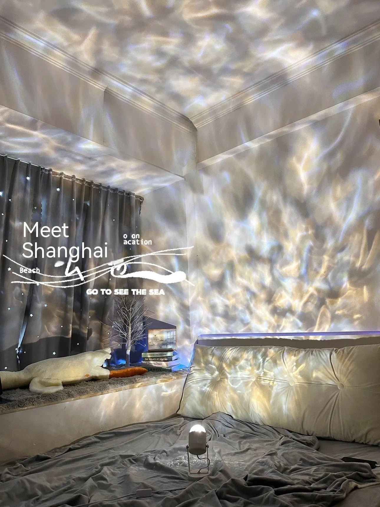 Dynamic water ripple ambience table lamp with light projection effects