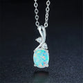 Water drop shaped opal pendant on adjustable chain necklace in rose gold or white finish