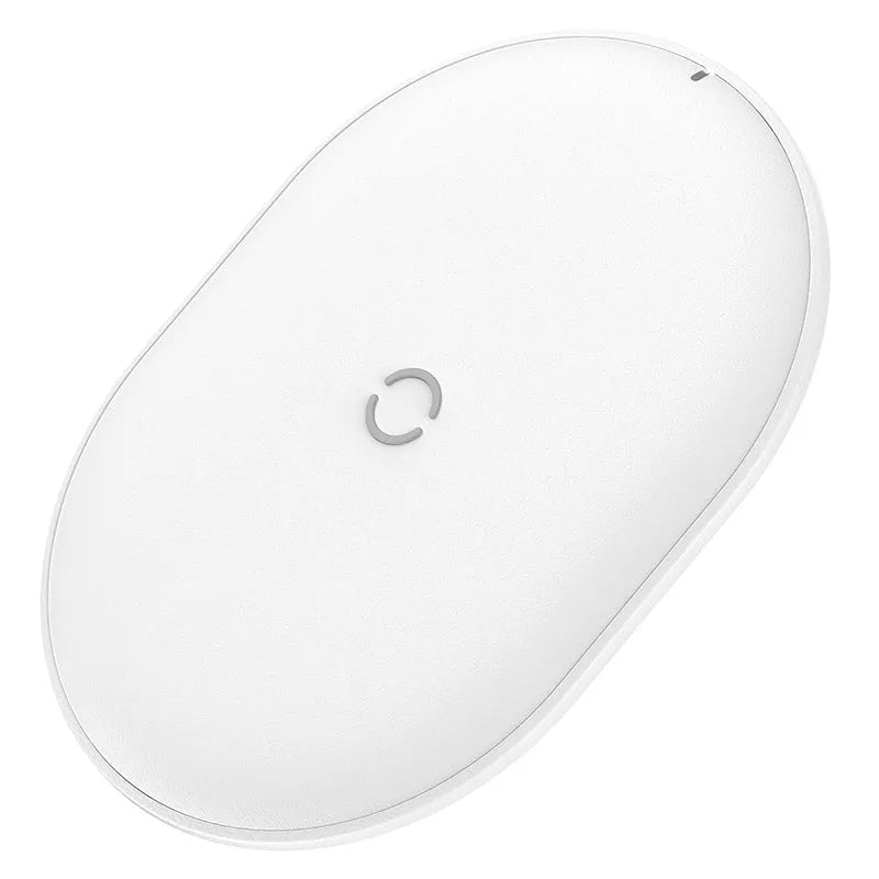 Baseus rough-textured 15W wireless charging pad for mobile phones in black on a desk.