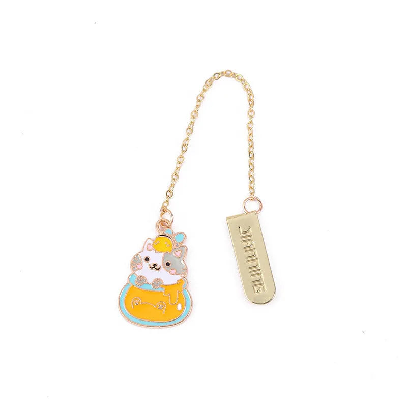 Jane Lime foodie cat metal bookmark with cartoon pendant in one of four food-themed designs