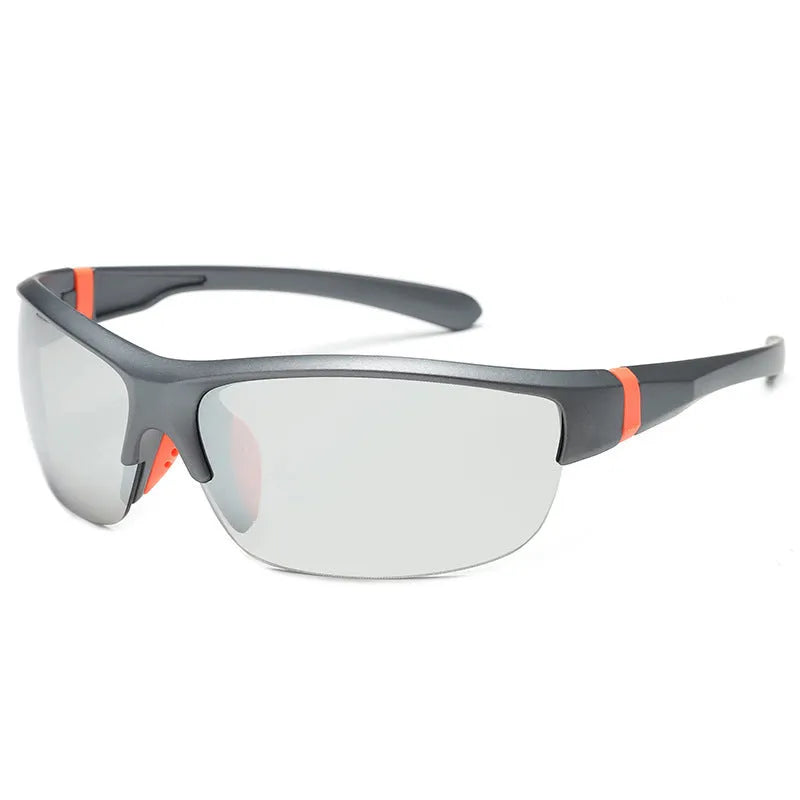 Men's semi-frameless windproof sports sunglasses for cycling in Bright Black Blue Mercury colour