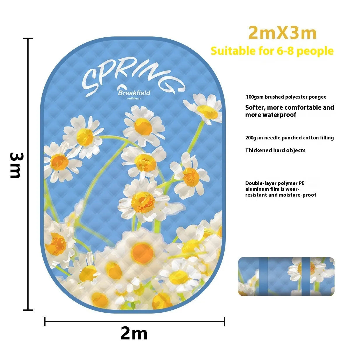 Waterproof ultrasonic thickening picnic mat in Four Seasons Series colour showing brushed fabric texture