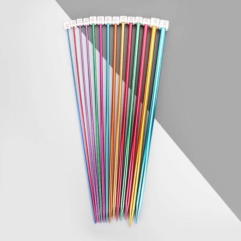 Set of lengthened crochet hooks in various sizes from 2.0mm to 10.0mm, each with a protective end cap.