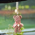 White violent bear car rearview mirror pendant with diamond rhinestones measuring 5x9cm