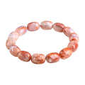 Natural cherry agate barrel bead bracelet with geometric 10x14mm beads and Ruyi charm