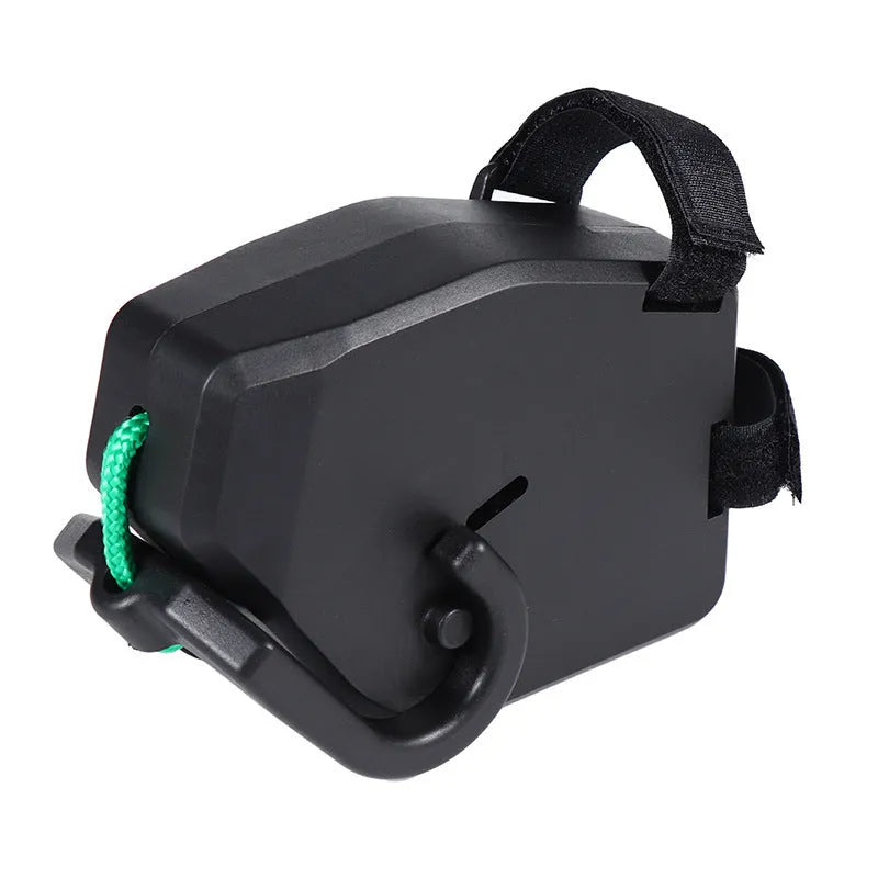 Black plastic/resin bicycle trailer traction device with trailer rope for mountain bike towing