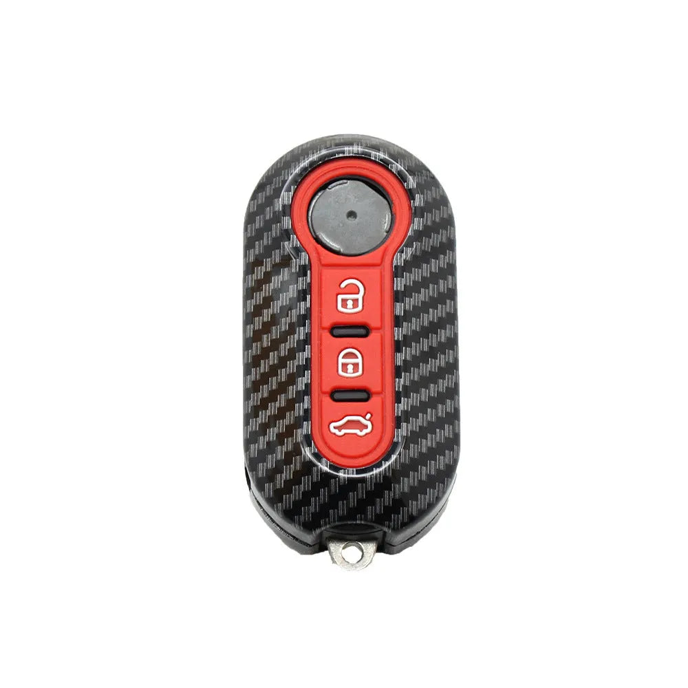 Fiat 500 replacement key case with carbon fibre texture in black, blue, or red