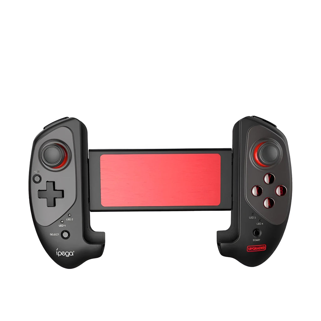 Red telescopic gamepad controller with Bluetooth 4.0 and USB connectivity for Android, iOS, and PC gaming