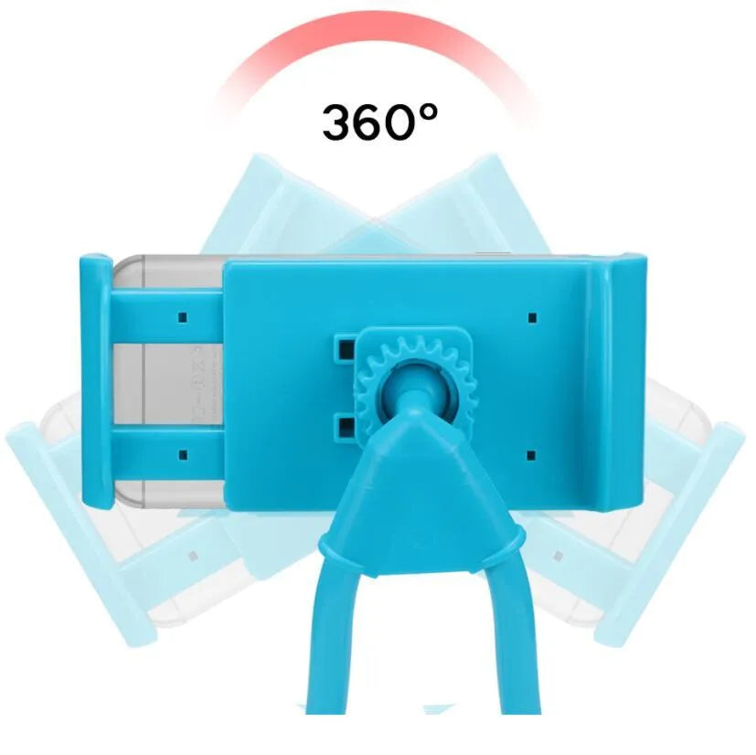Universal smartphone holder in multiple colours showing 360-degree rotation feature.