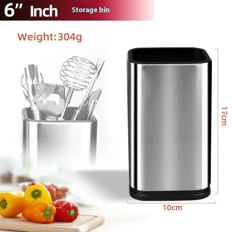 Stainless steel kitchen tool holder with detachable draining base in black and white colours