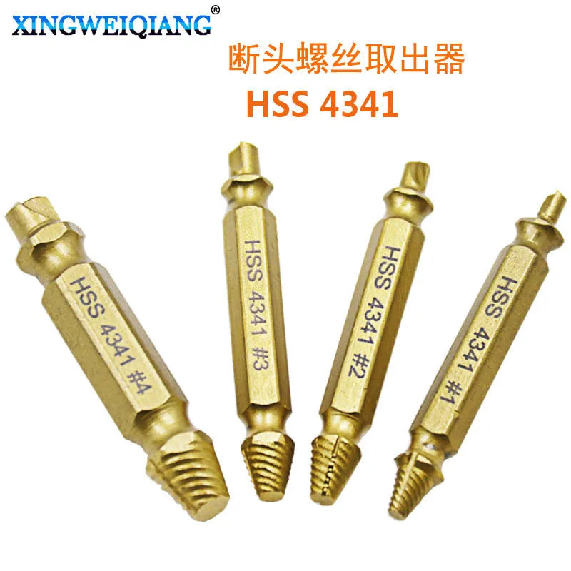 Premium screw extractor set with 4341 high-speed steel construction for removing broken screws