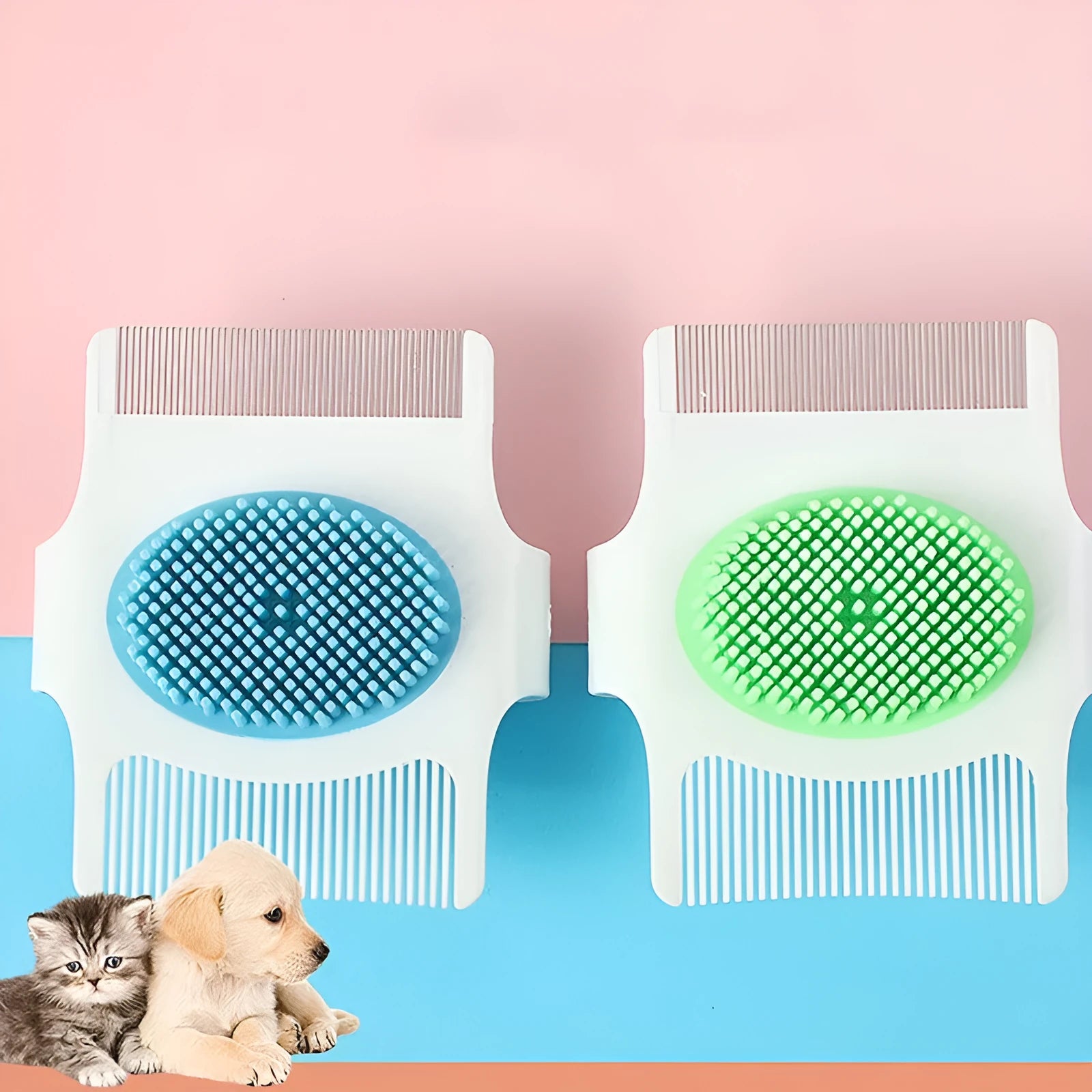 Blue multifunctional pet grooming comb for dogs with floating hair removal and massage features