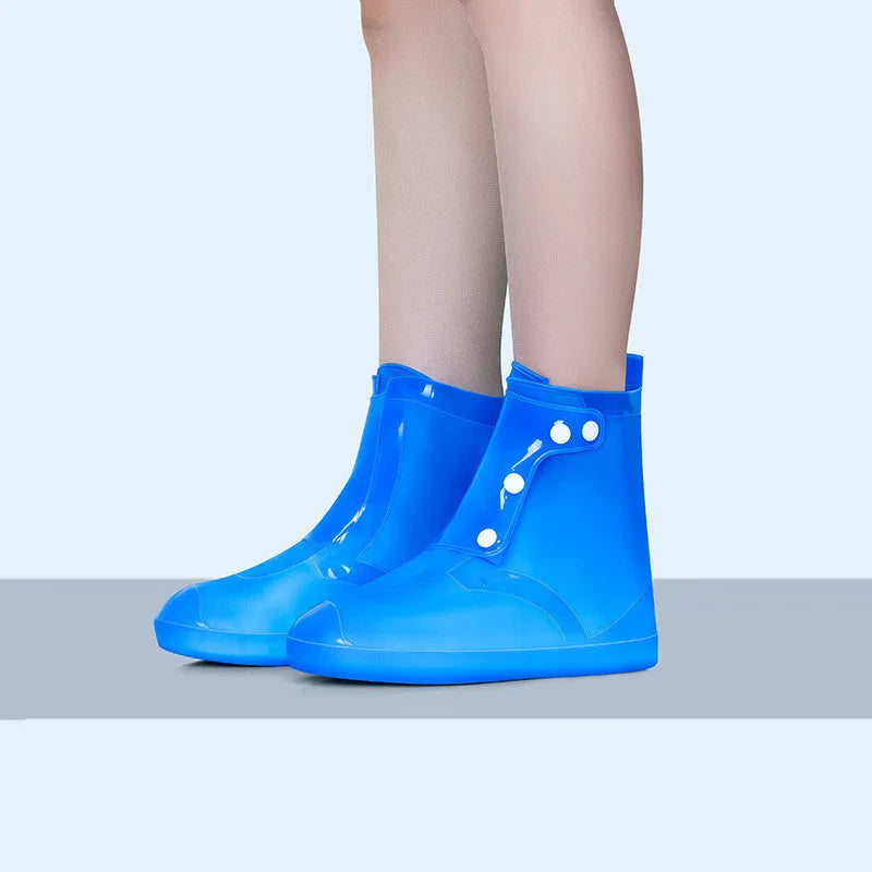 White PVC high top waterproof shoe covers reusable for indoor cleaning and outdoor rainy day protection