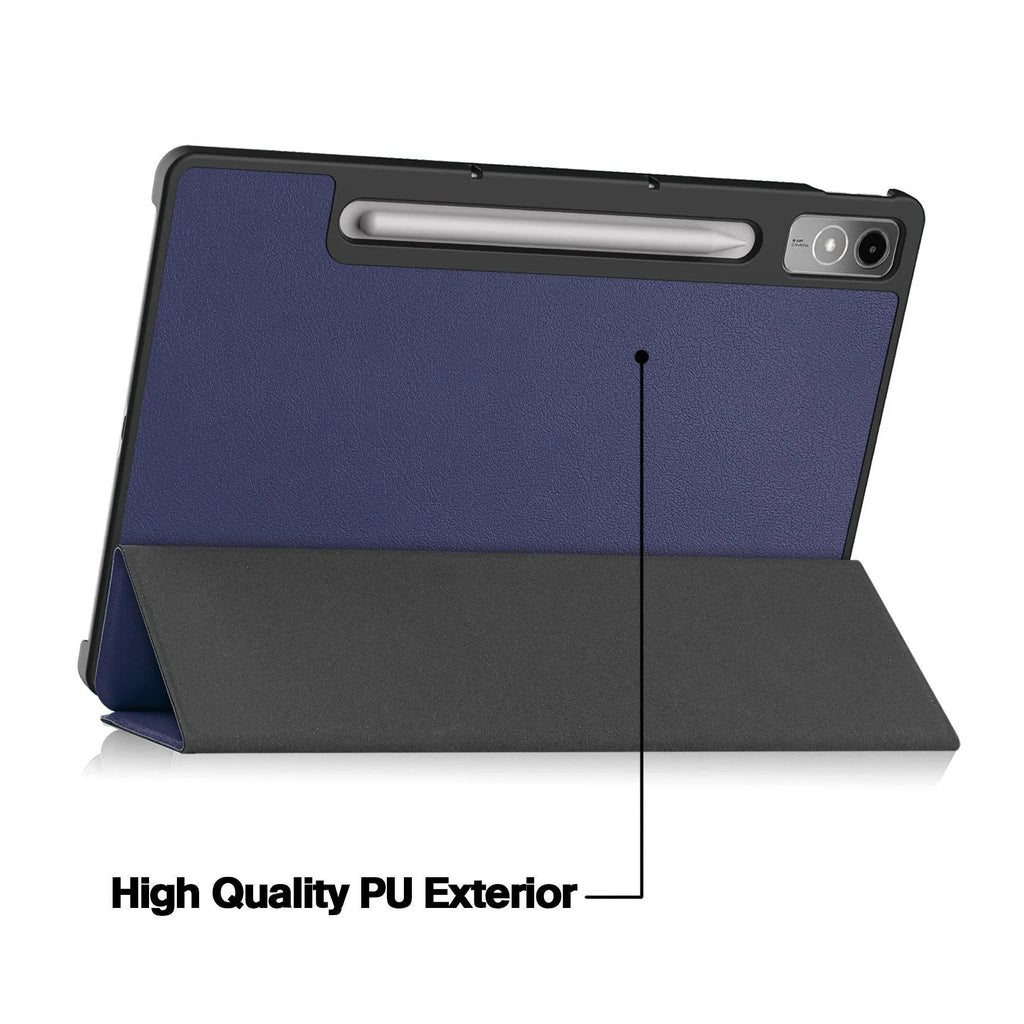 LenovoTab P12 12.7-inch protective case in a three-fold stand position, showing a magnetic closure and a printed design.