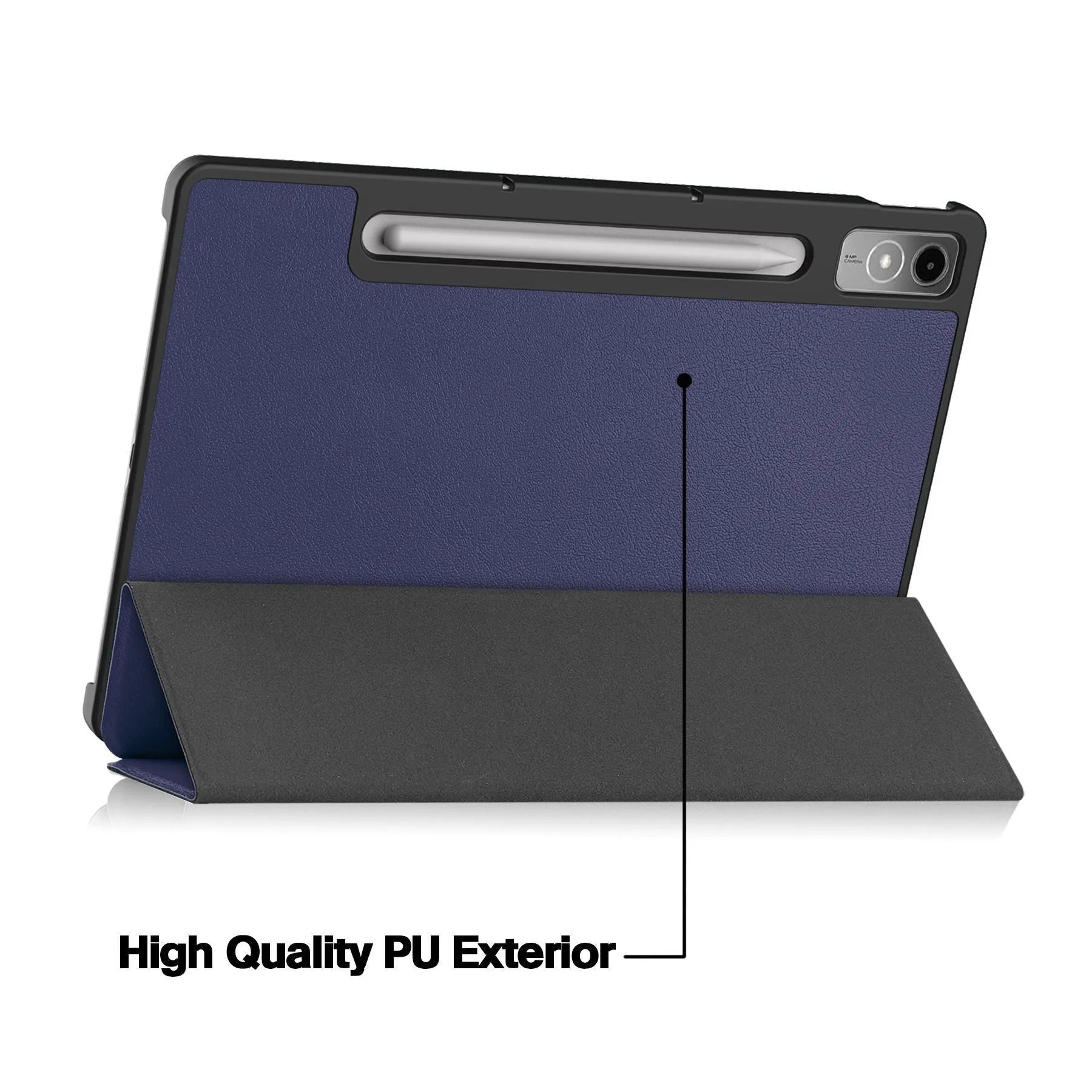 LenovoTab P12 12.7-inch protective case in a three-fold stand position, showing a magnetic closure and a printed design.