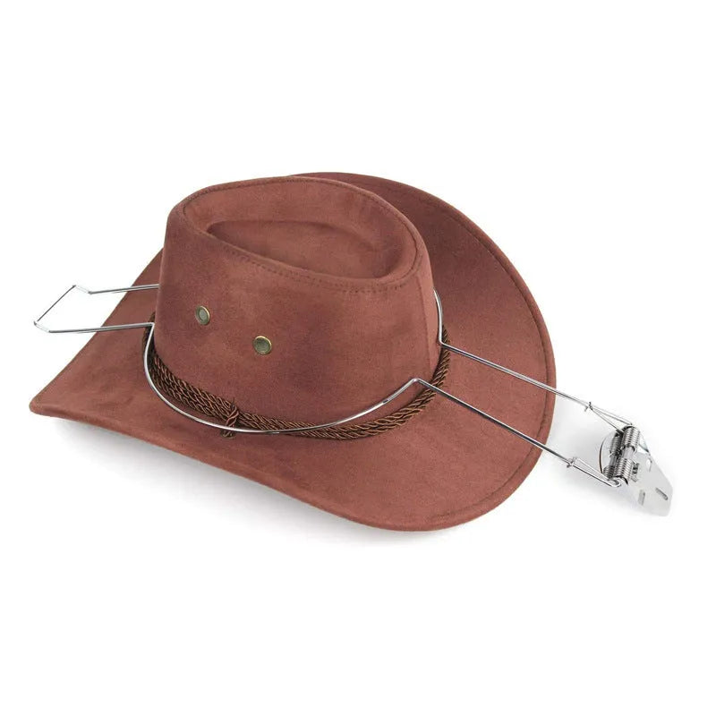 Brown car hat stand with visible chrome-plated metal interior support structure on a dashboard.