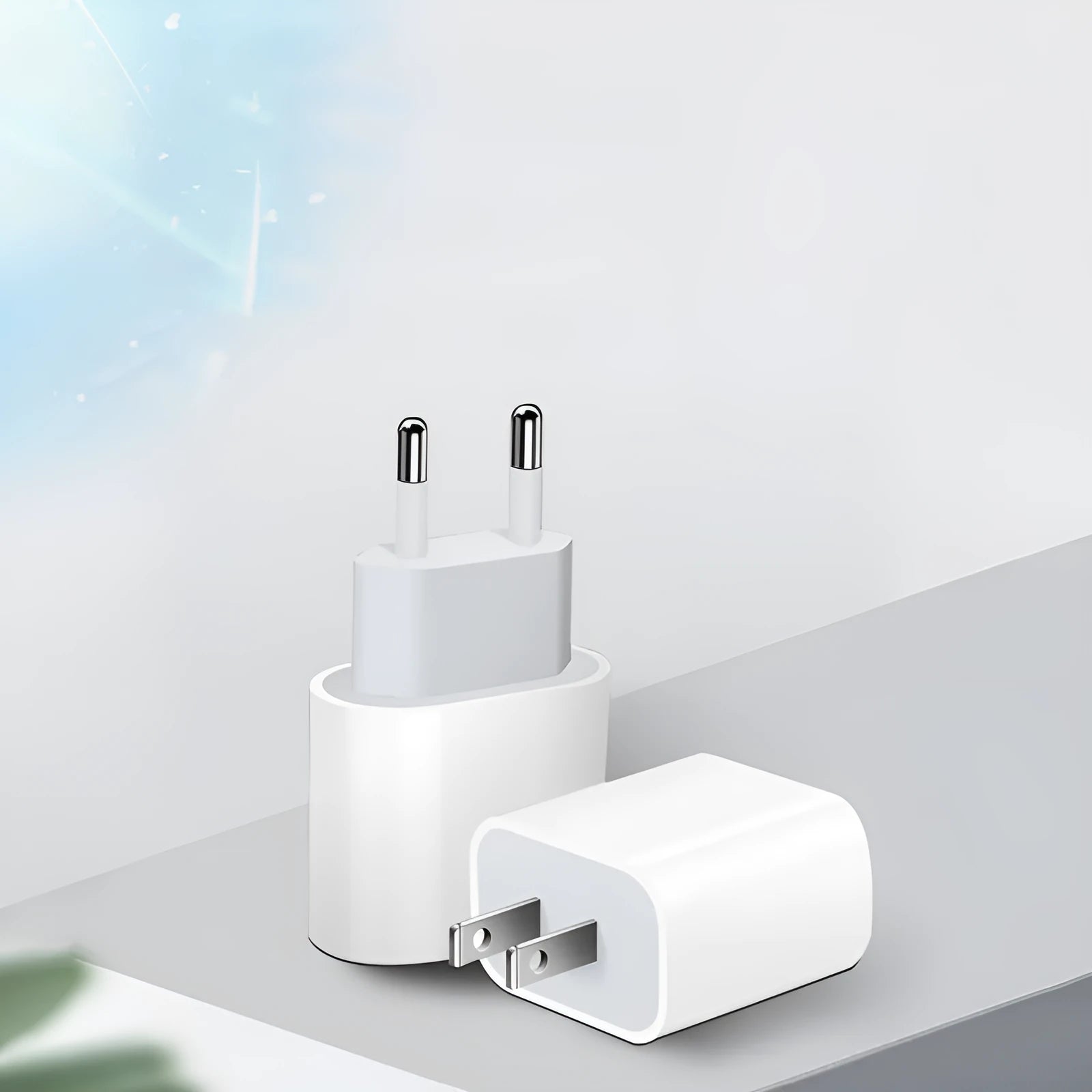 PD20W mobile phone charger with American and European plug options showing USB port