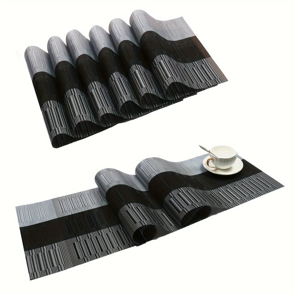 PVC non-slip placemat in modern minimalist style showing gradient bamboo and metallic colour options