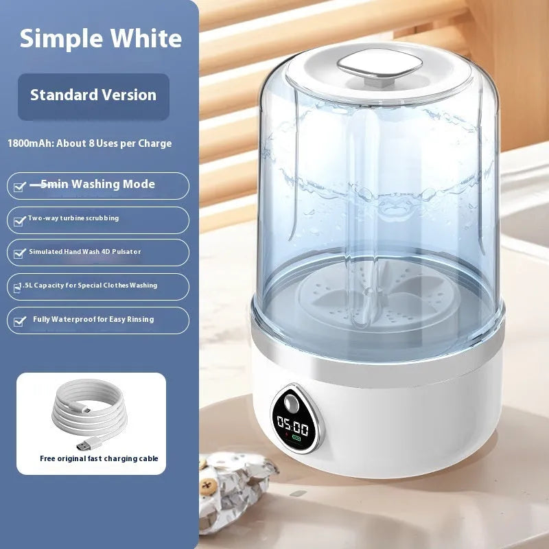 White portable USB-powered mini washing machine with 13.5cm width measurement