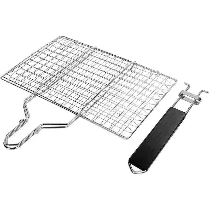 Square stainless steel folding barbecue grill mesh basket with cleaning brush