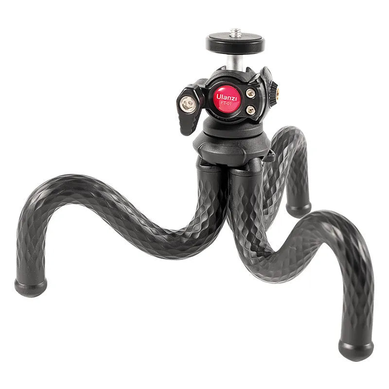 Black octopus-style flexible tripod with mobile phone clip extended to 360mm length.