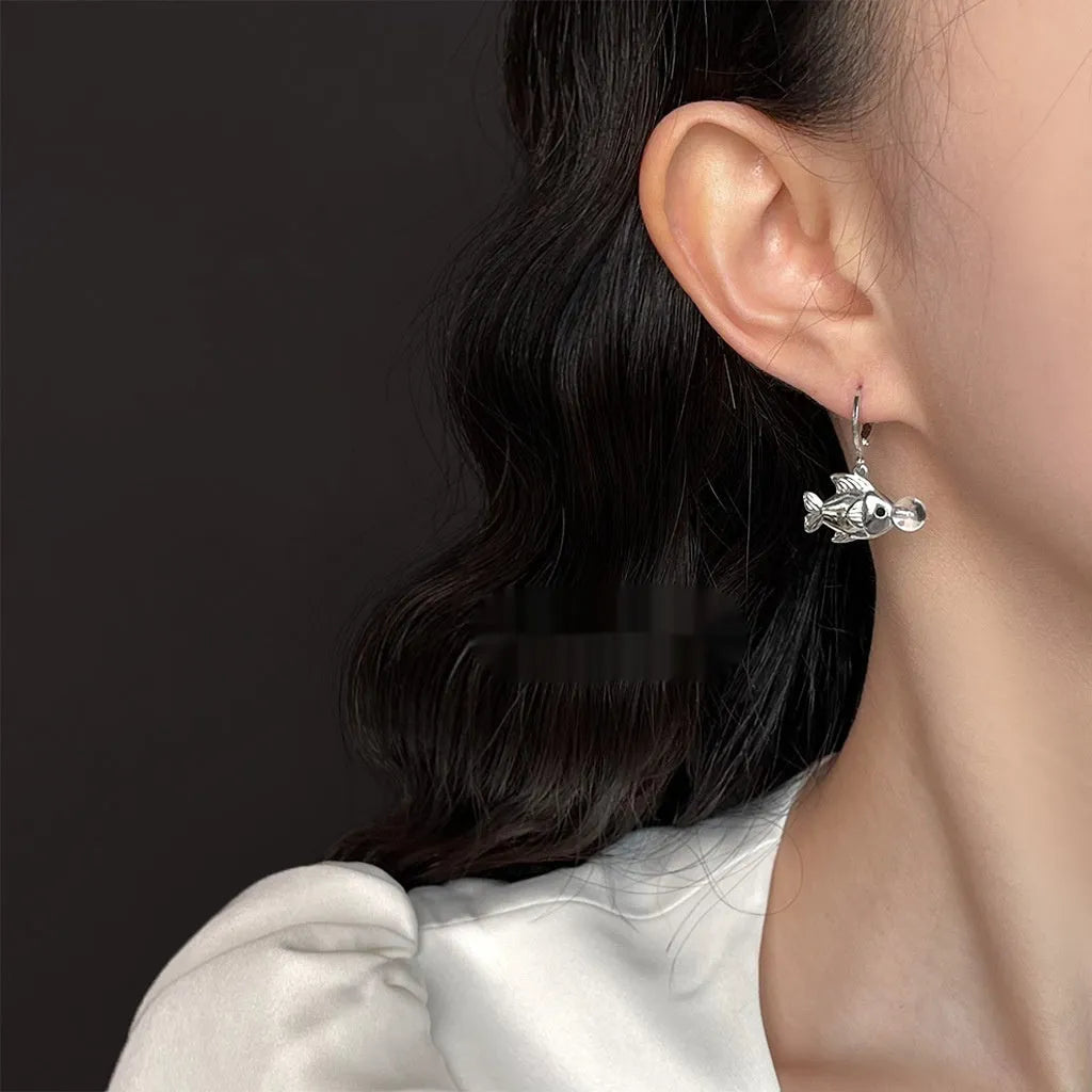 Women's copper fish earrings with goldfish design and bubble electroplating finish