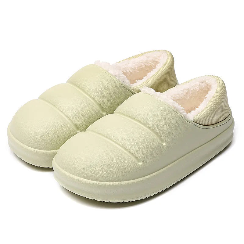 Waterproof couple cotton slippers in EVA material with non-slip sole and plush lining