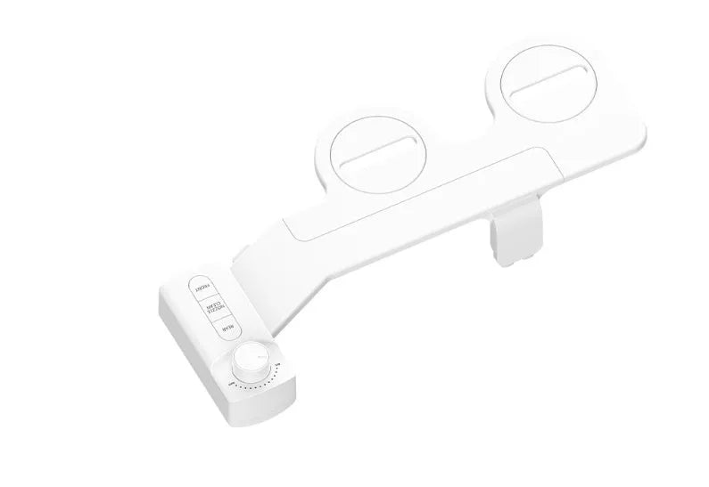 Pure white KB06 manual button-operated toilet cleaning tool with detachable nozzle and water fittings.