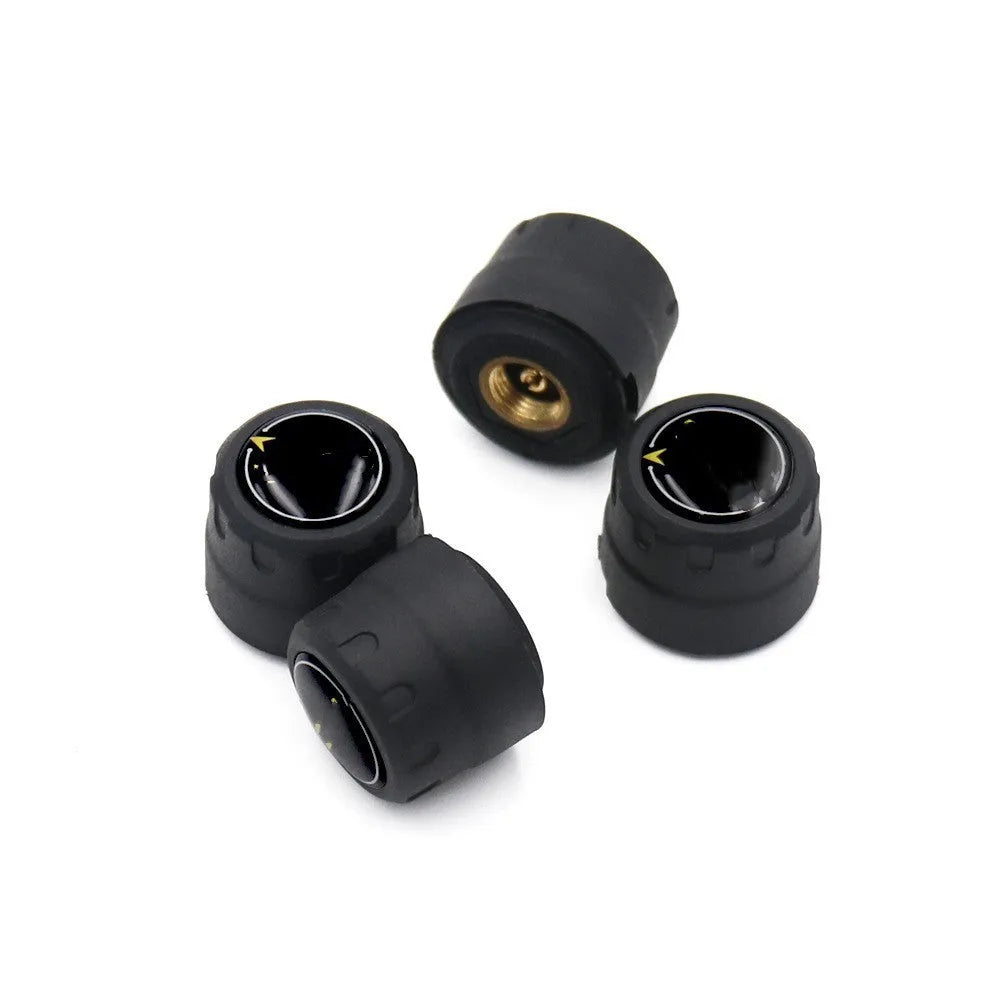 Bluetooth 5.0 automotive tire pressure monitoring system with four black external sensors and installation tools