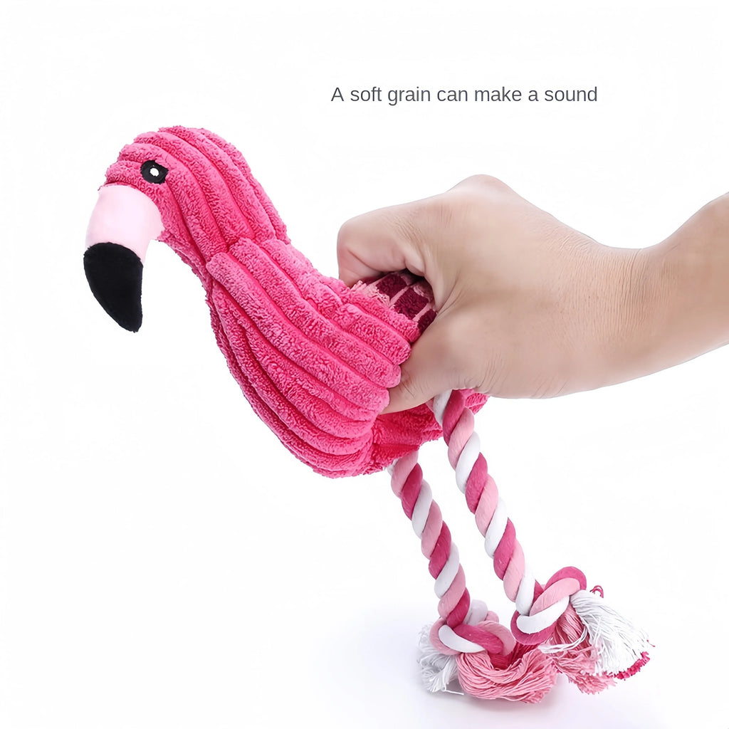 Pink animal-shaped corduroy squeaky dog chew toy for pets