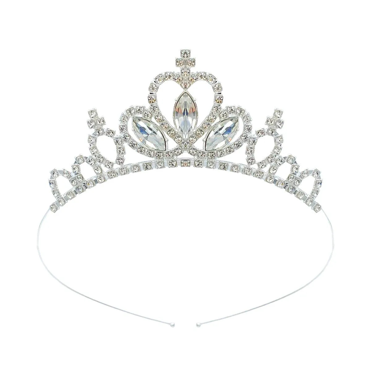 Gold electroplated alloy princess crown headdress with diamond-like decorations for birthday parties