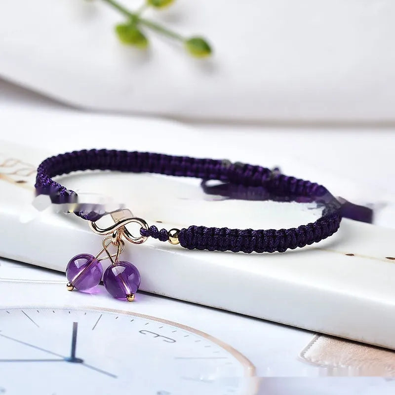 Women's natural strawberry quartz cherry bracelet with crystal gemstone and fruit-shaped design