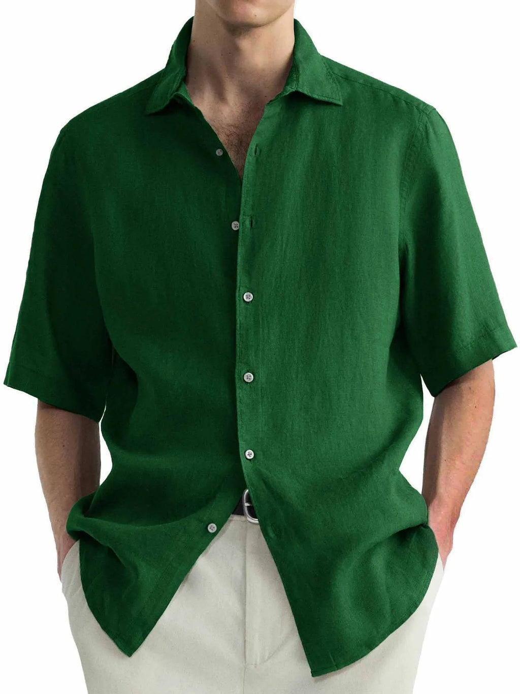 Men's green washed cotton casual shirt cardigan with cardigan-style design and regular cut