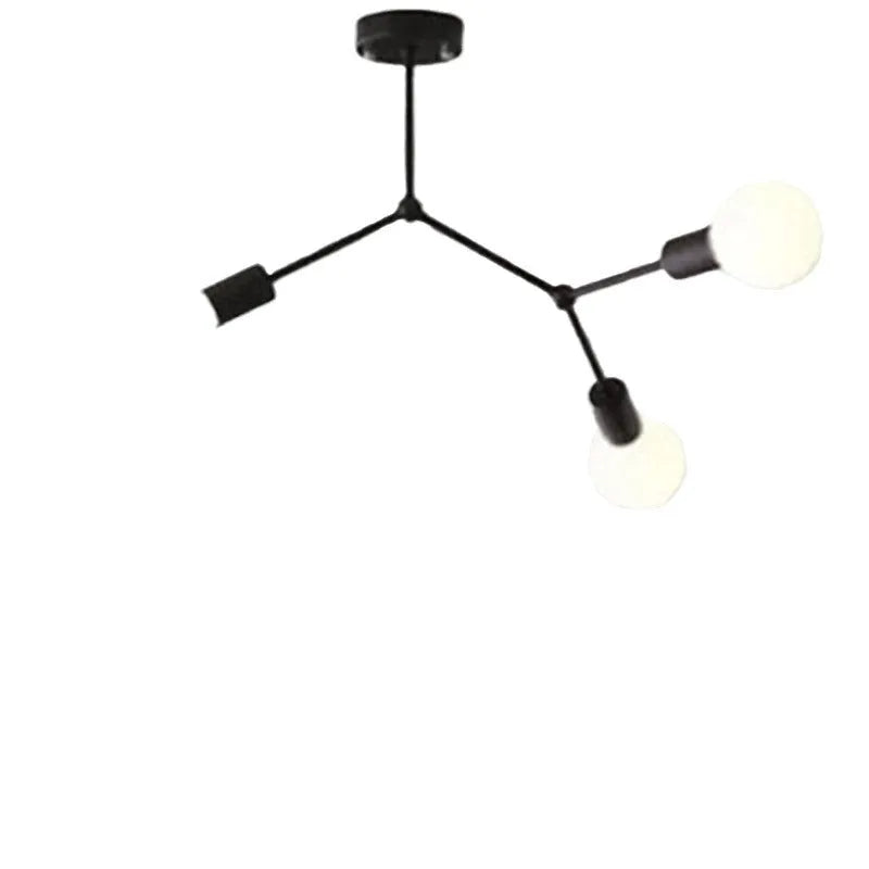 Iron Nordic style chandelier ceiling lamp with multiple light heads in black or white finish