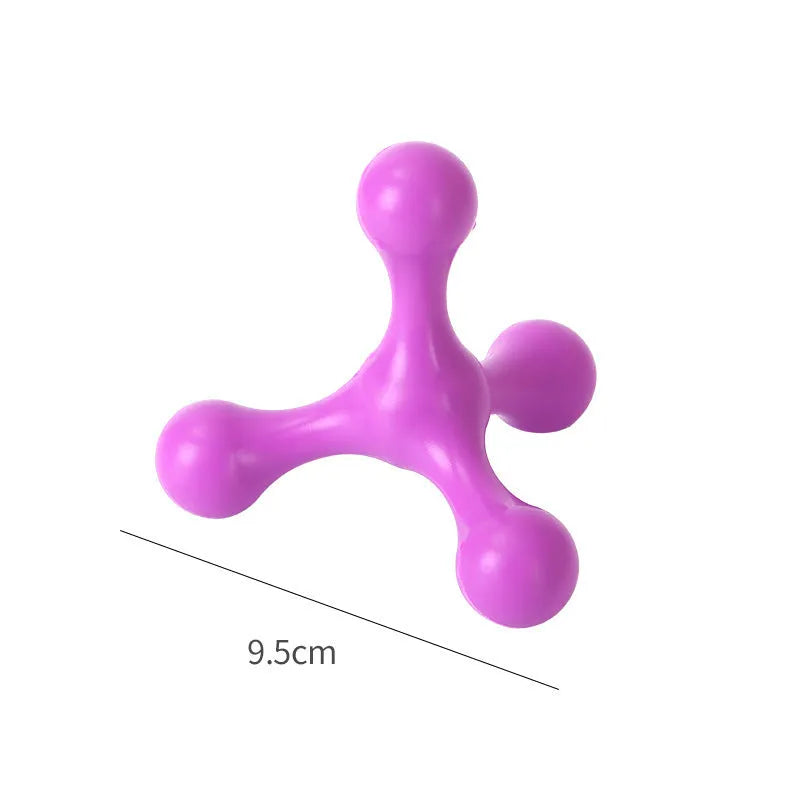 Blue silicone three-legged chew toy for puppy teething relief and dental cleaning