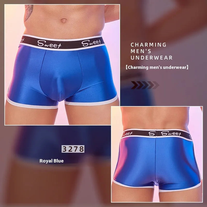 Men's black silk-feel nylon boxer shorts with stretch fabric and free size fitting